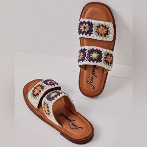 New Free People Juliet Crochet Slide Sandals in Multi Combo